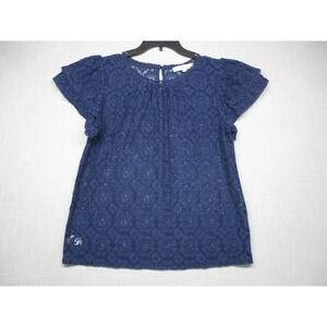 LOFT Blue BOHO Modern Lace Overlay Top‎ Womens Size Small